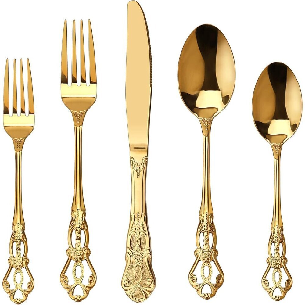 🆕 Gorgeous Retro Royal Gold Stainless Steel 20 Pieces Flatware Set Cutlery Fork